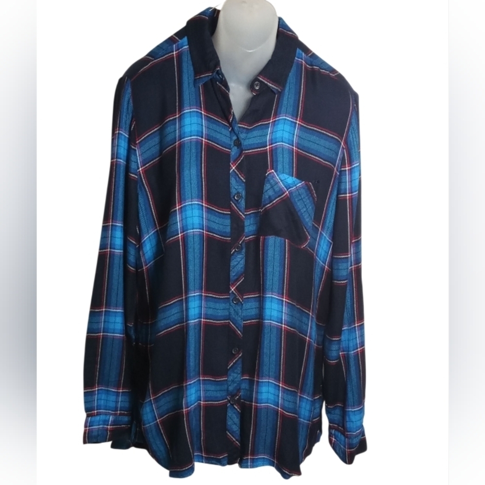 Beach Lunch Lounge Women’s Long-Sleeve Chest Pocket Plaid Button-Down Blouse S/P